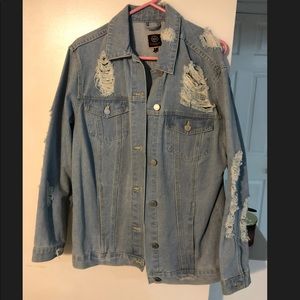 Denim distressed oversized jacket